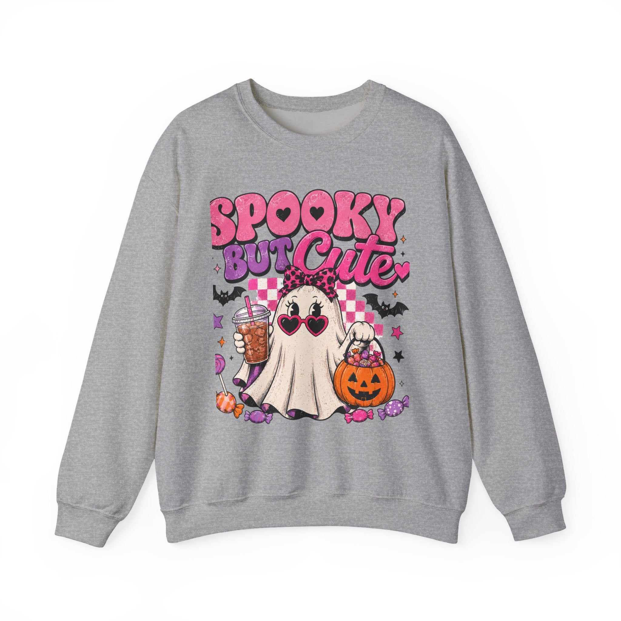 Spooky But Cute Halloween Ghost Crewneck Sweatshirt | Pink Halloween Candy Sweater