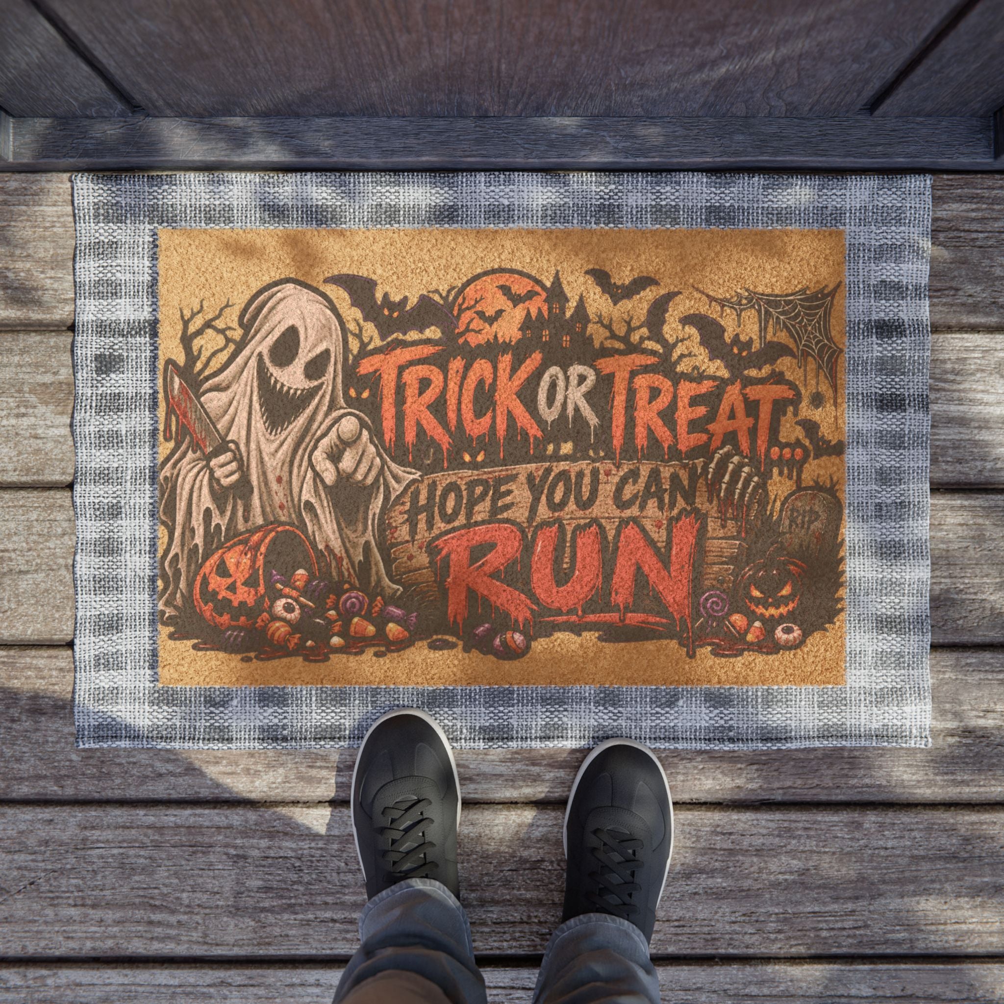 Trick or Treat Hope You Can Run Halloween Doormat
