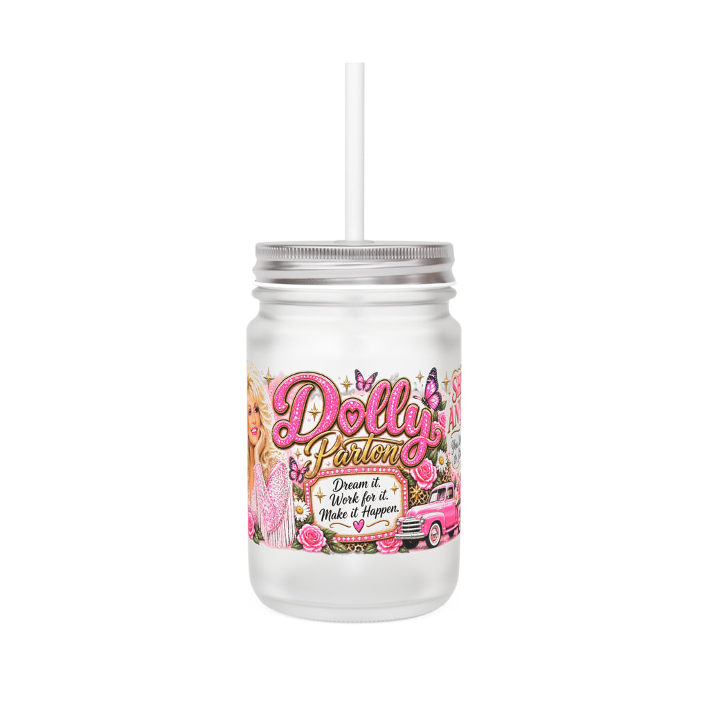 Dolly Inspired Pink Country Glam 12oz Mason Jar