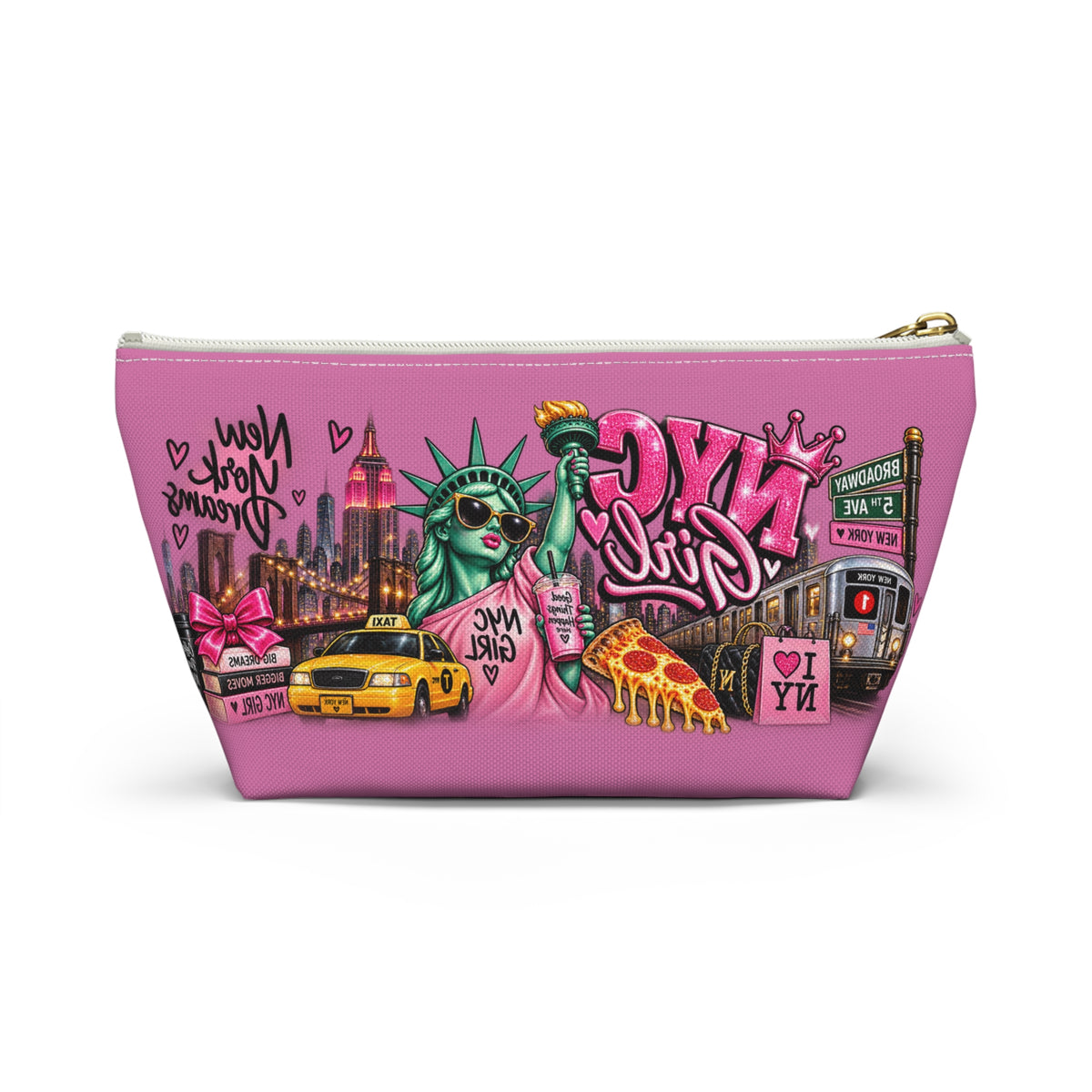 NYC Girl Glam Makeup Bag – Pink New York Accessory Pouch 💕🗽✨