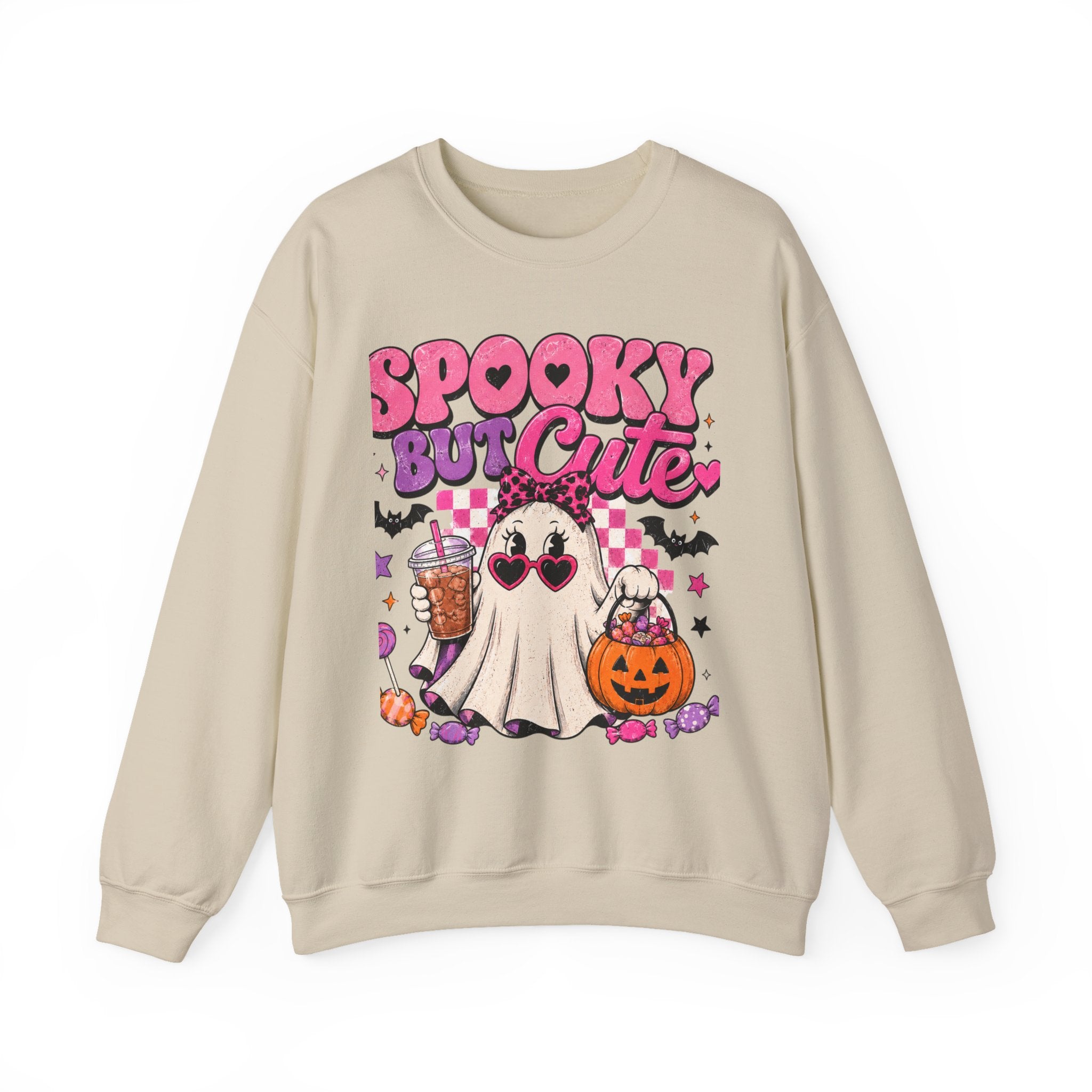 Spooky But Cute Halloween Ghost Crewneck Sweatshirt | Pink Halloween Candy Sweater