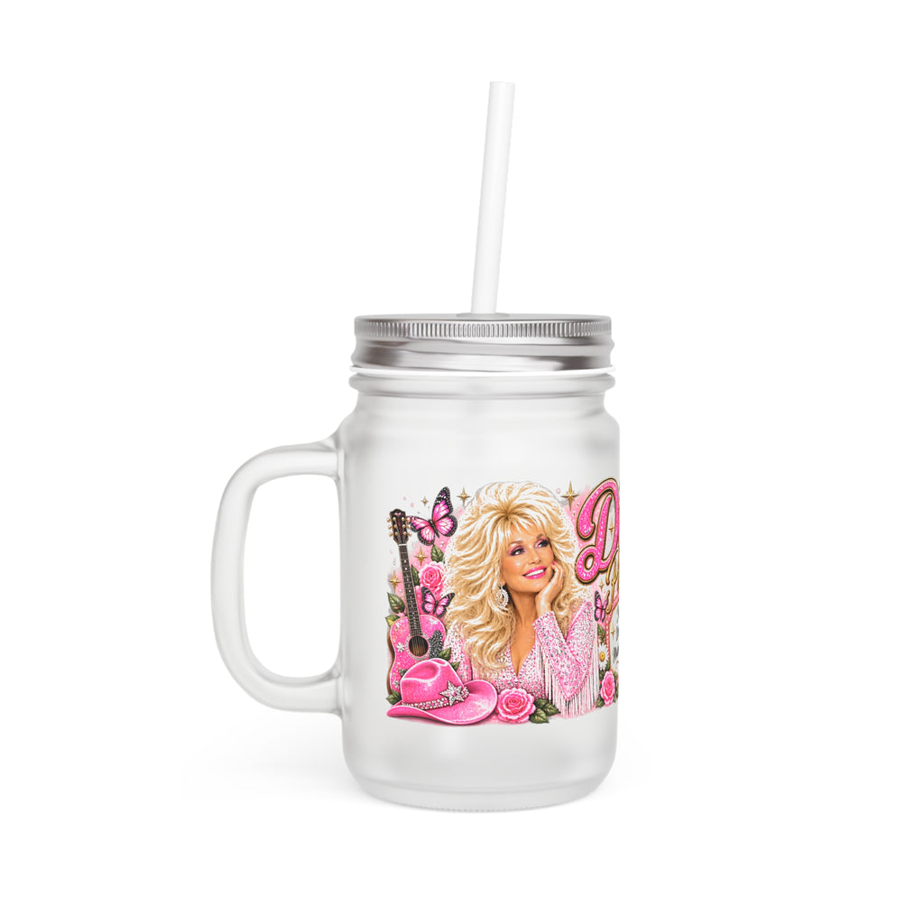 Dolly Inspired Pink Country Glam 12oz Mason Jar