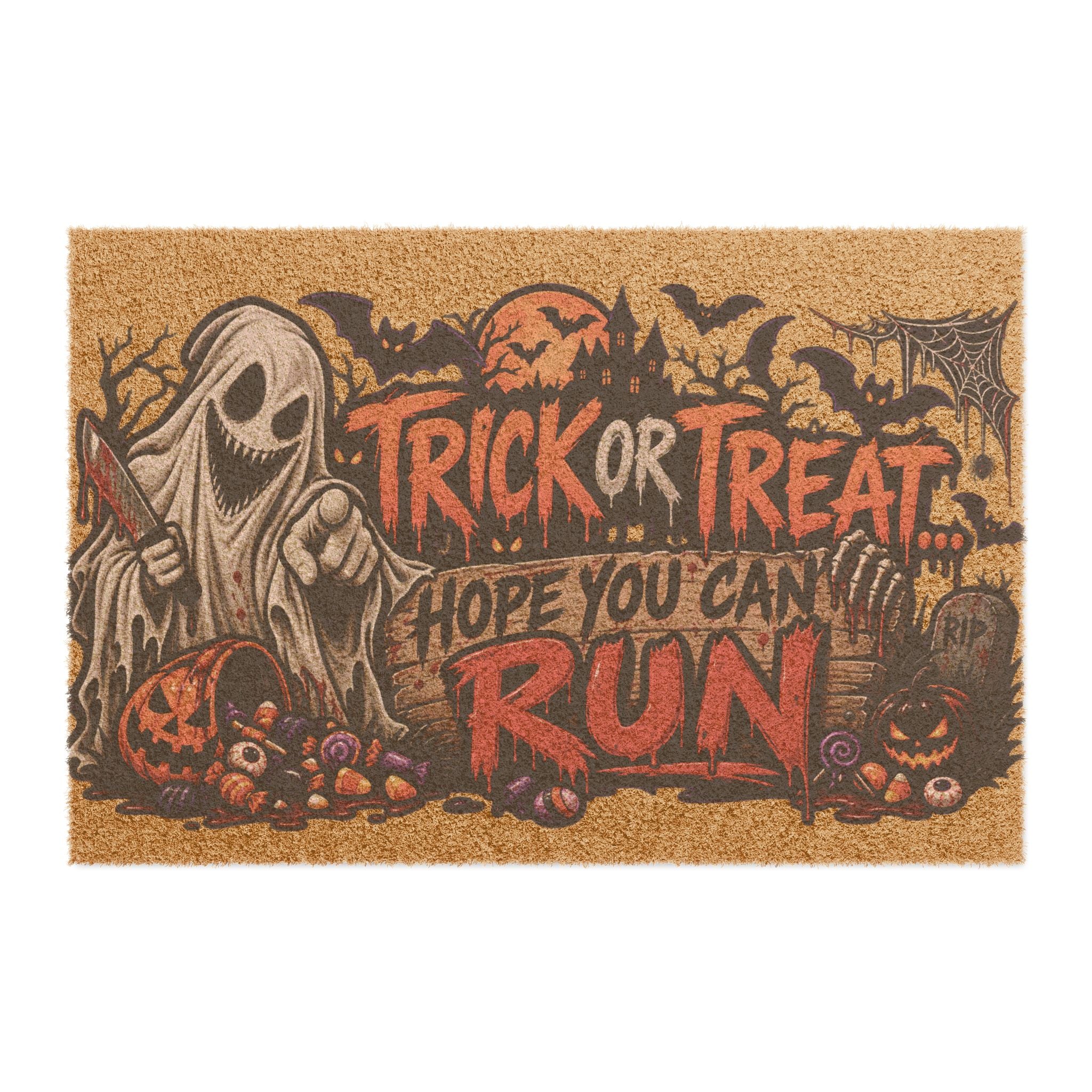 Trick or Treat Hope You Can Run Halloween Doormat