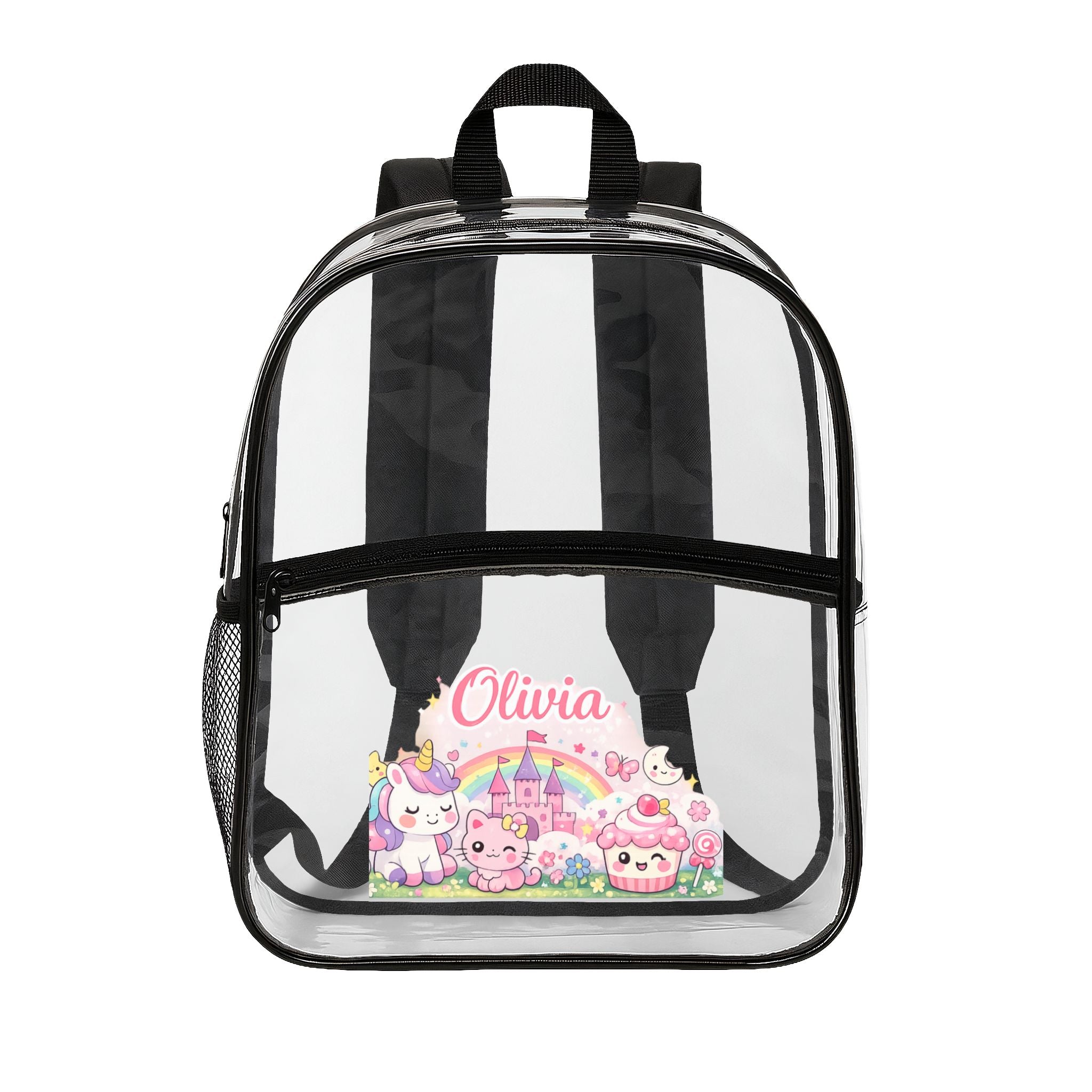 ✨ Personalized Clear Backpack for Girls | Custom Name Unicorn School Book Bag