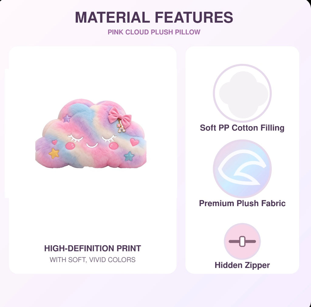Pink Cloud Plush Pillow | Cute 3D Shape Pillow for Kids Room, Nursery & Cozy Decor