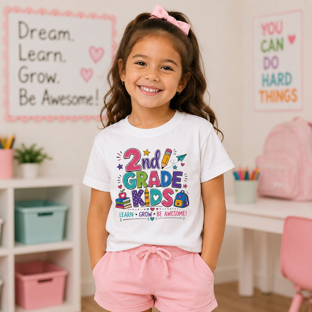 2nd Grade Kids – Learn, Grow & Be Awesome Tee