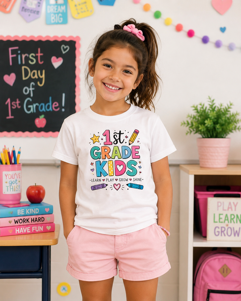 ✨ 1st Grade Kids Back to School Shirt – Learn • Play • Grow • Shine