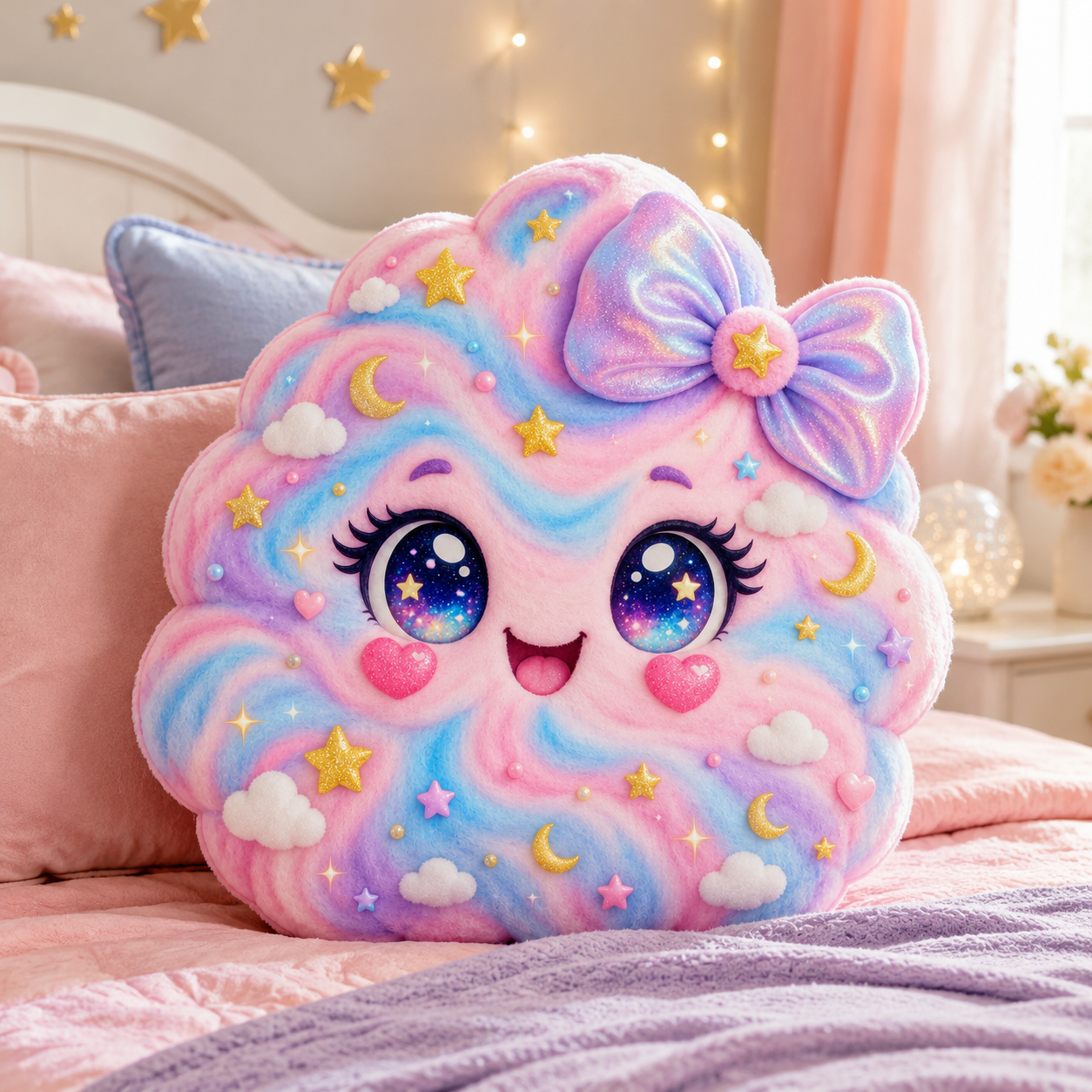 Cosmic Cotton Candy Bestie – Custom-Shaped Pillow