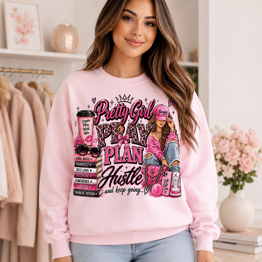 Pretty Girl Pray, Plan & Hustle Cozy Crewneck Sweatshirt 💕