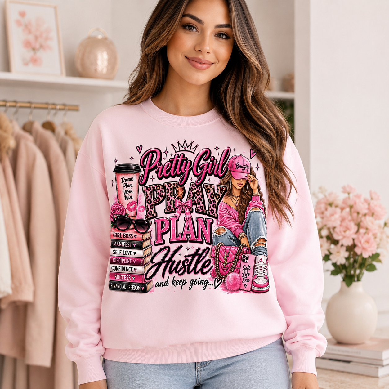 Pretty Girl Pray, Plan & Hustle Cozy Crewneck Sweatshirt 💕