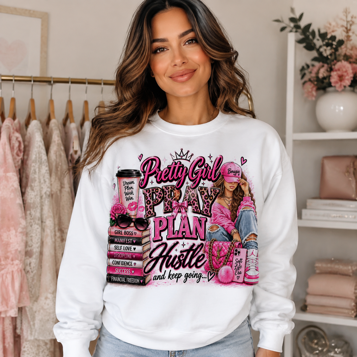 Pretty Girl Pray, Plan & Hustle Cozy Crewneck Sweatshirt 💕