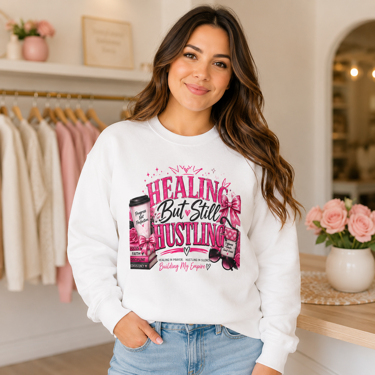 Healing but Still Hustling Cozy Crewneck Sweatshirt 💕