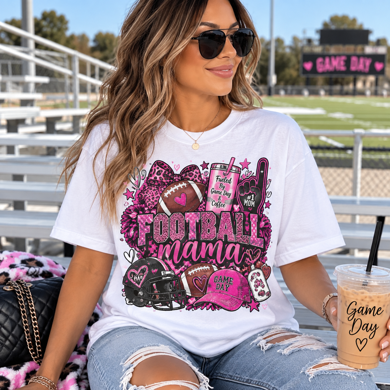 Pink Football Mama Game Day Tee