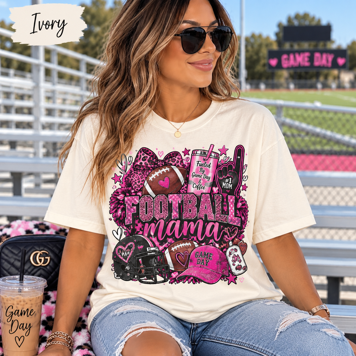 Pink Football Mama Game Day Tee