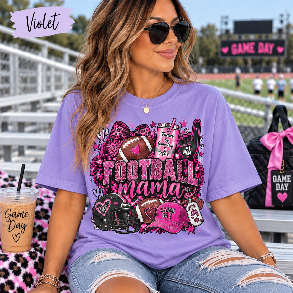 Pink Football Mama Game Day Tee