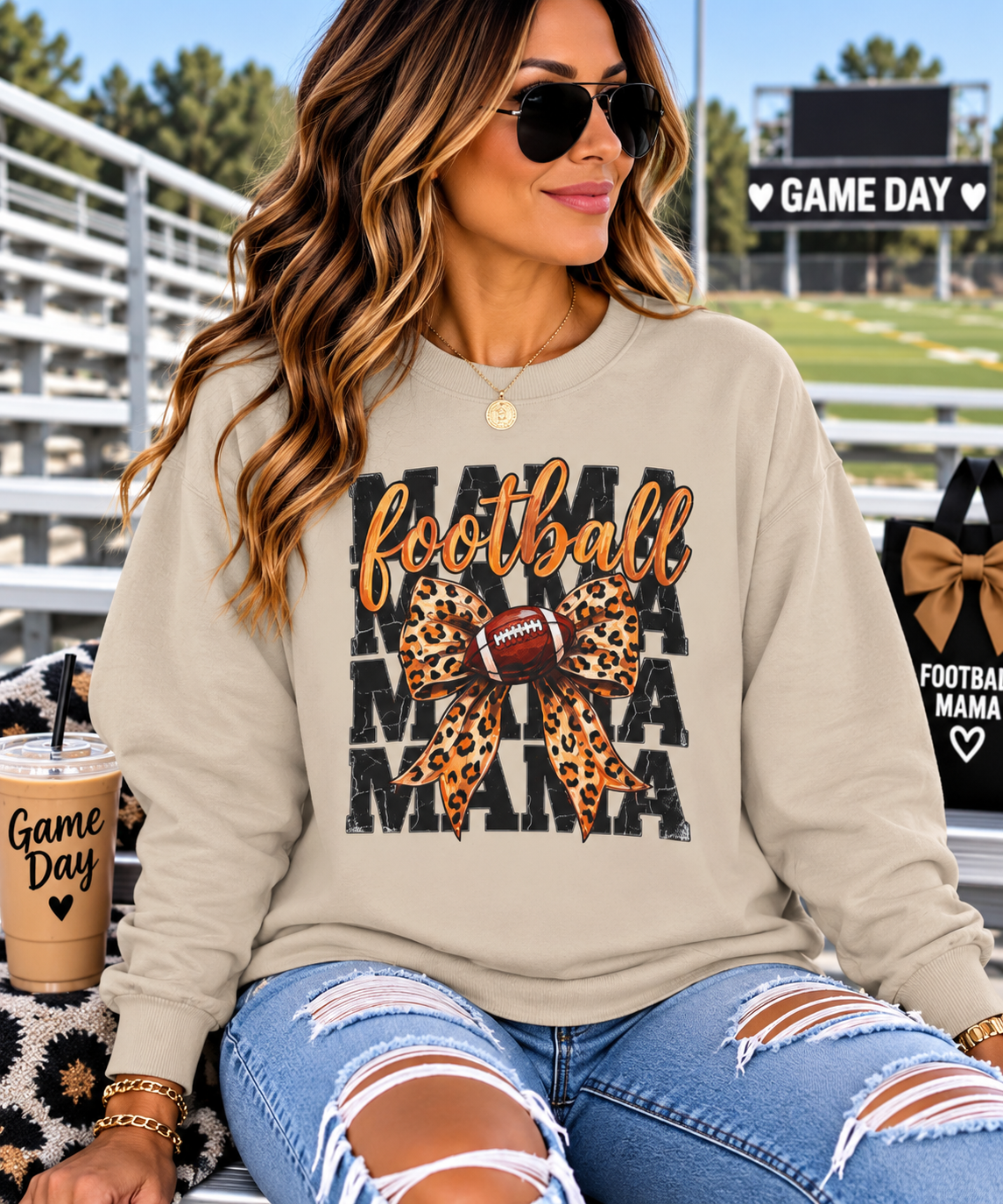 Football Mama Bow Game Day sweater