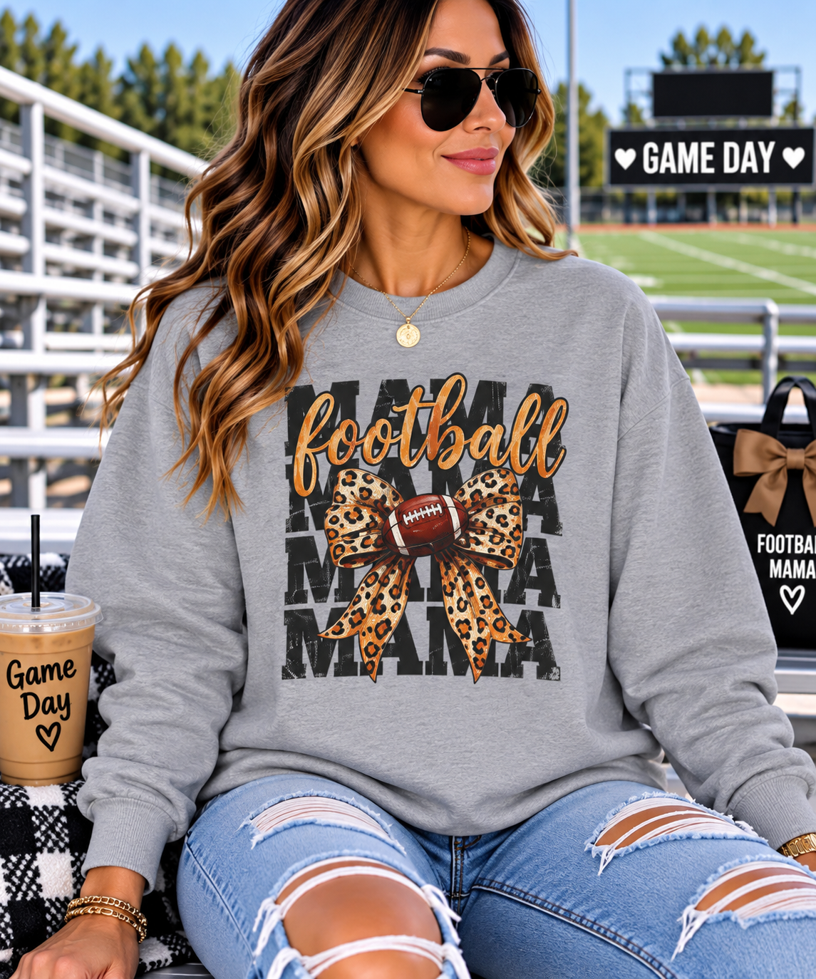 Football Mama Bow Game Day sweater