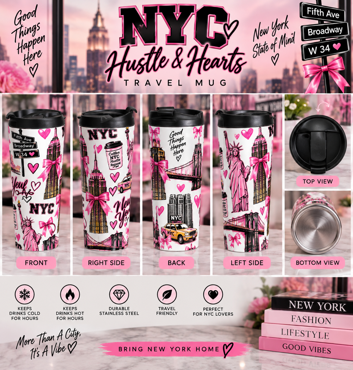 NYC hustle  hearts Travel Mug