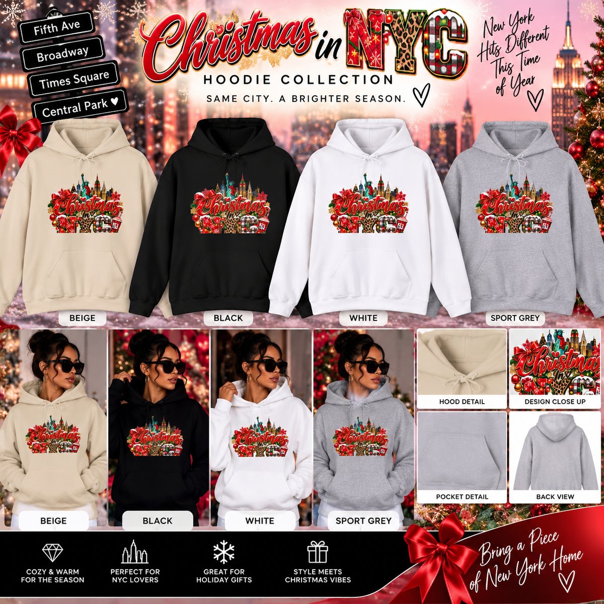 New York Christmas Hooded Sweatshirt